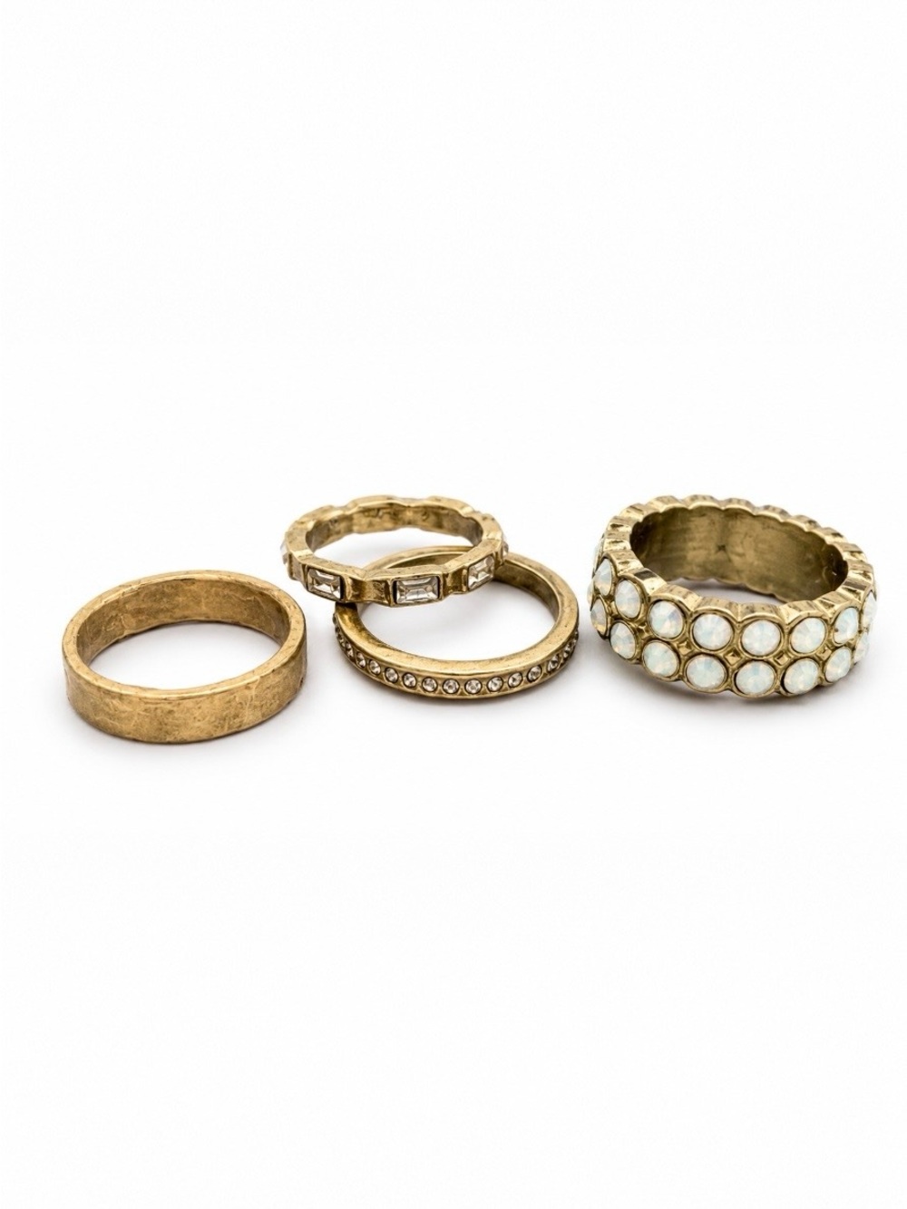 Vintage Gold Tone Crystal Ring Stack 4-Piece Y2K Bundle